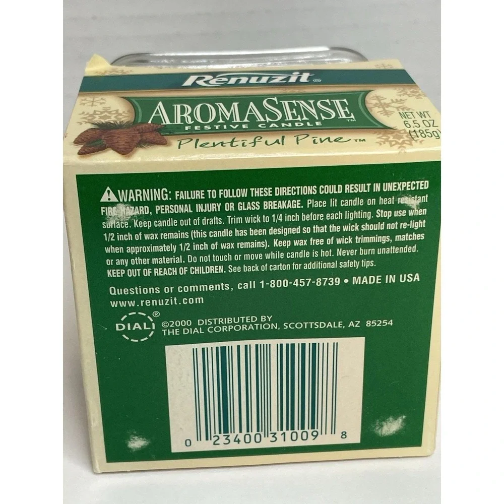 VTG Renuzit Aromasense  Plentiful Pine Glass Candle, 6.5 Oz NOS 2000